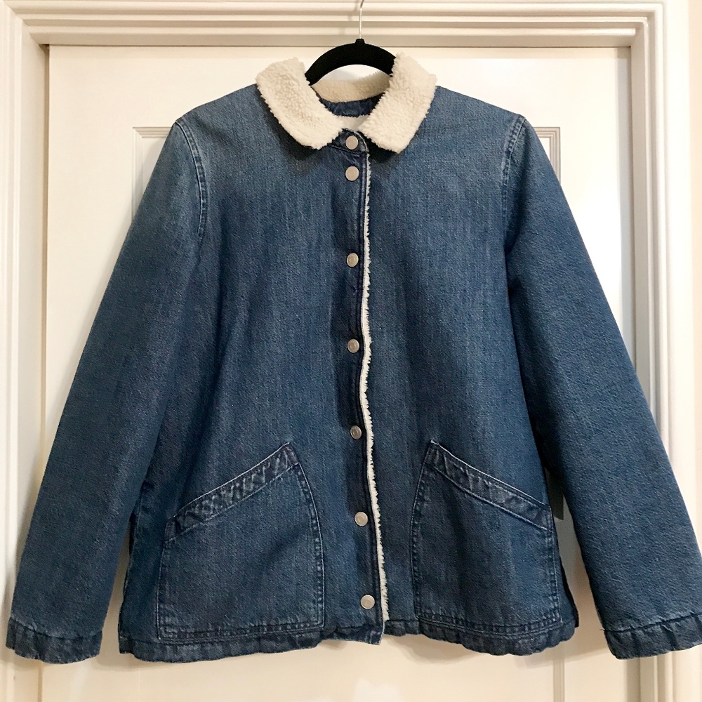 J. Crew Denim Sherpa Swing Jacket Size Medium